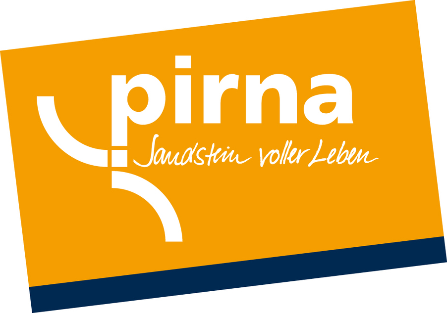 KI generiert: Das Bild zeigt das Logo von "Pirna" mit dem Slogan "Sandstein voller Leben". Der Hauptinhalt des Bildes ist die Bewerbung der Stadt Pirna, die für ihren Sandstein bekannt ist.