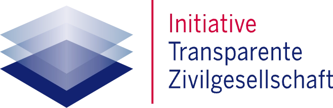 KI generiert: Das Bild zeigt das Logo der "Initiative Transparente Zivilgesellschaft". Es besteht aus einem grafischen Element mit mehreren übereinander liegenden, transparenten Flächen in Blau und dem Text in Rot und Blau.