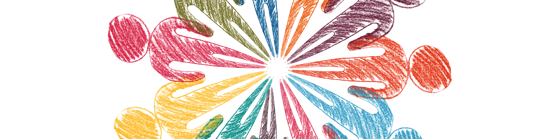 KI generiert: Das Bild zeigt eine kreisförmige Anordnung von bunt gezeichneten, stilisierten Menschenfiguren, die sich an den Händen halten und eine sonnenartige Formation bilden. Der Hauptinhalt des Bildes ist die Darstellung von Vielfalt und Gemeinschaft durch die verschiedenen Farben und die verbundenen Hände.