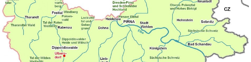 KI generiert: Das Bild zeigt eine Karte eines Teils von Sachsen in Deutschland, mit verschiedenen Regionen und Städten wie Pirna, Dresden, und der Sächsischen Schweiz. Der Hauptinhalt der Karte ist die geografische Darstellung dieser Gebiete, inklusive Flüsse wie die Elbe und ihre Nebenflüsse.