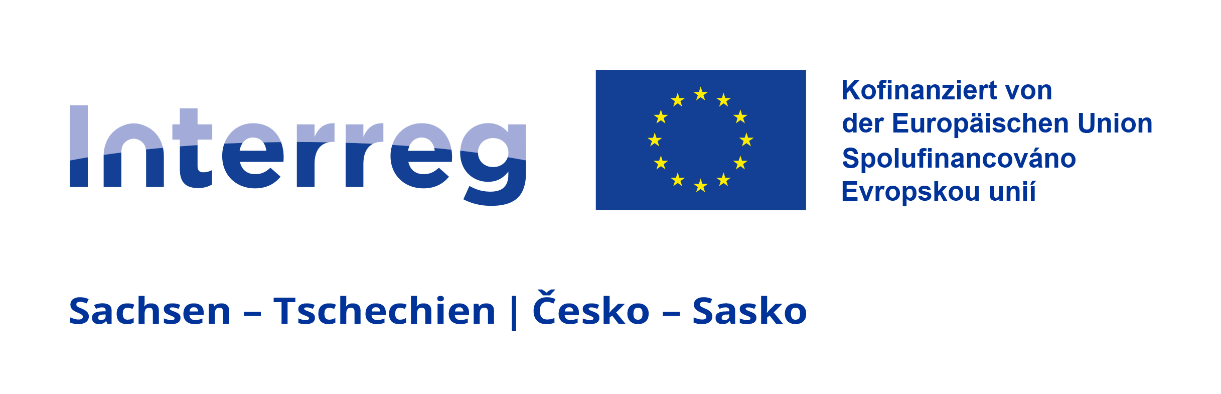 KI generiert: Das Bild zeigt das Logo des Interreg-Programms, das im Rahmen der Europäischen Union kofinanziert wird, mit dem Fokus auf grenzüberschreitende Zusammenarbeit zwischen Sachsen und Tschechien. Es enthält Texte in Deutsch und Tschechisch, sowie die EU-Flagge.