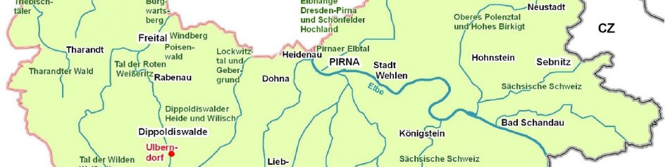 KI generiert: Das Bild zeigt eine Karte mit verschiedenen Regionen und Orten, die durch Flüsse und Grenzen getrennt sind. Der Hauptinhalt ist eine geografische Darstellung von Gebieten in der Nähe von PIRNA, einschließlich Städte wie Dresden, Königstein und Bad Schandau.
