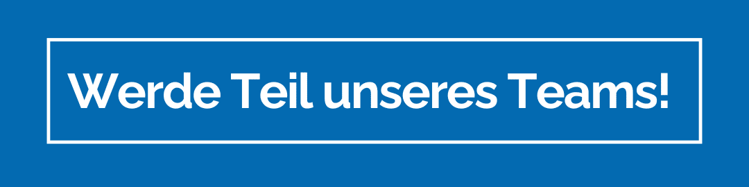 KI generiert: Das Bild zeigt einen blauen Hintergrund mit einem weißen, rechteckigen Rahmen in der Mitte. Im Rahmen steht der Text "Werde Teil unseres Teams!" in weißer Schrift.