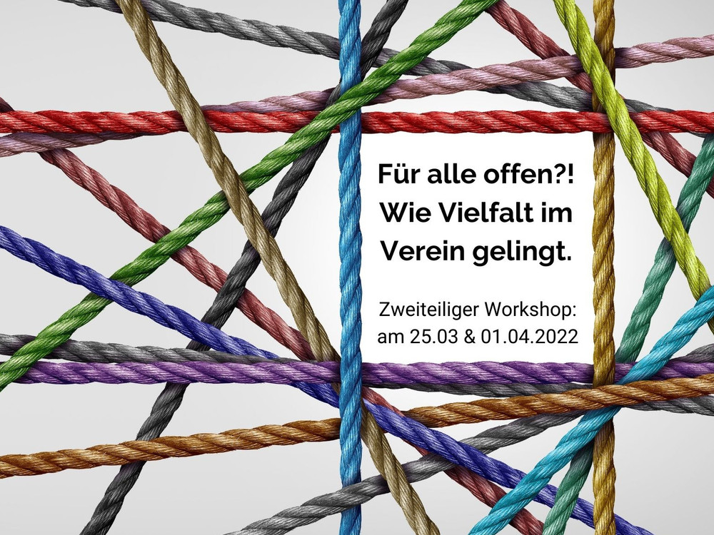 KI generiert: Das Bild zeigt eine Ansammlung bunter, geflochtener Seile in verschiedenen Farben, die sich überkreuzen und nebeneinander liegen. Im rechten Teil des Bildes sind mehrere Logos und Symbole von verschiedenen Organisationen und Initiativen zu sehen.