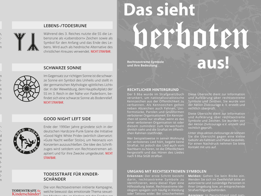 KI generiert: Das Bild zeigt eine Ansammlung von Logos und Symbolen verschiedener Gruppen, die oft mit rechtsextremen, neonazistischen oder anderen extremistischen Ideologien in Verbindung gebracht werden. Der Hauptinhalt des Bildes besteht aus einer Übersicht über diese Symbole, die in einer tabellarischen Form präsentiert werden.