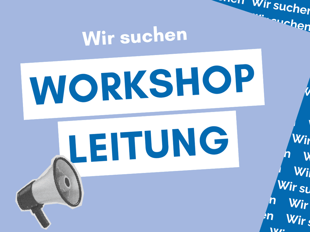 KI generiert: Das Bild zeigt ein blaues Banner mit der Aufschrift "WORKSHOP LEITUNG" in weißen und blauen Buchstaben. Der Hauptinhalt des Bildes ist die Ankündigung oder der Titel eines Workshops zur Leitungsfunktion.